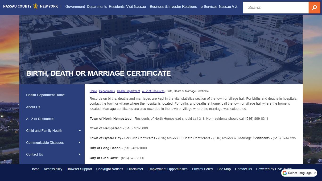 Birth, Death or Marriage Certificate | Nassau County, NY ...