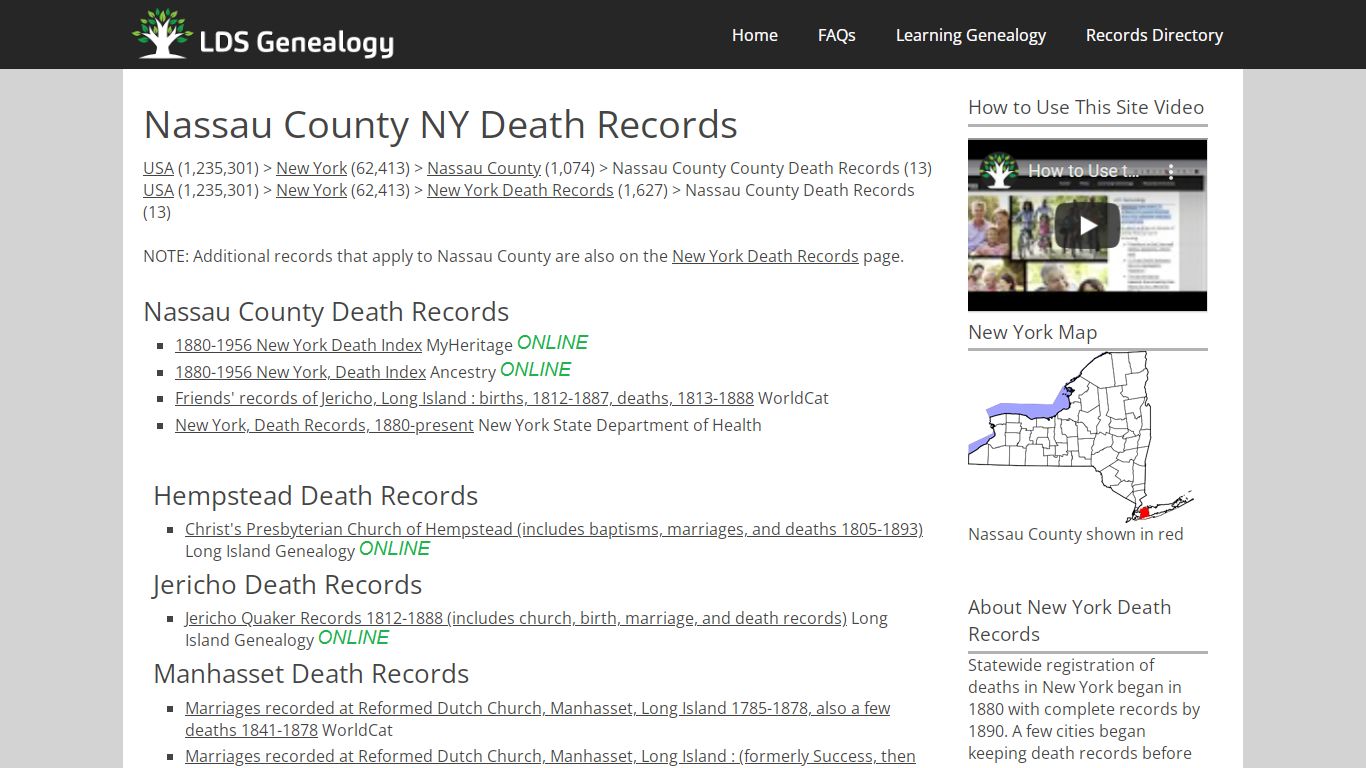 Nassau County NY Death Records - LDS Genealogy